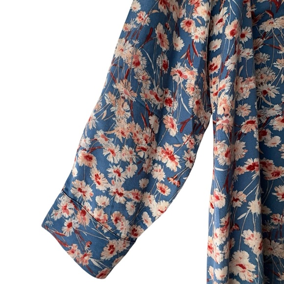 HAUTE HIPPIE | FLORAL MAXI SHIRTDRESS LONG SLEEVE BUTTON FRONT BLUE & WHITE | XL - Picture 5 of 11